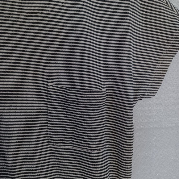 Lou & Grey XS Drawstring Cotton Blend Mini Dress with Pockets Gray White Stripe - Picture 3 of 10